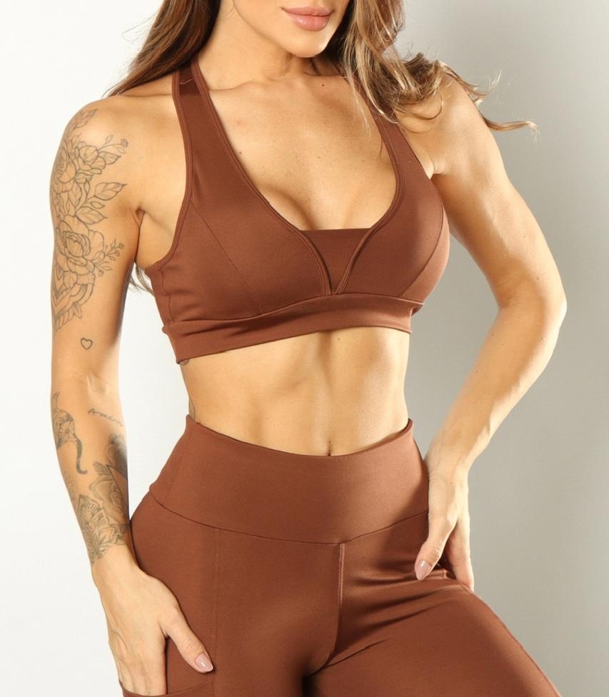 03 CONJUNTO - CALÇA LEGGING ISA E TOP NADADOR - MARROM 175